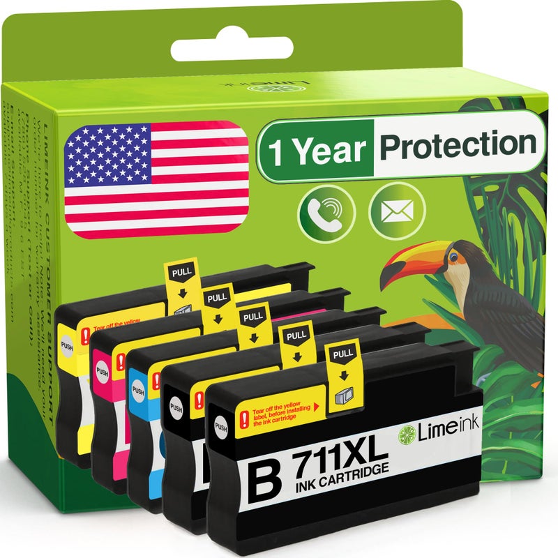 Limeink 5 Compatible Ink Cartridges Replacement for HP 711 Ink Cartridge for HP T120 for Designjet T120 T520 711xl 711 XL Magenta Black Cyan Yellow (5 Pack) - Image 1
